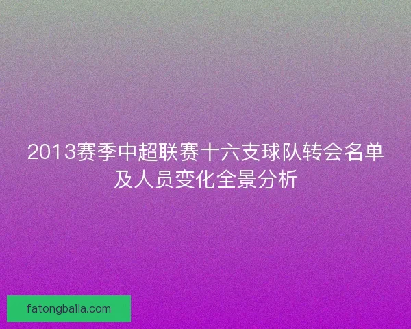 2013赛季中超联赛十六支球队转会名单及人员变化全景分析