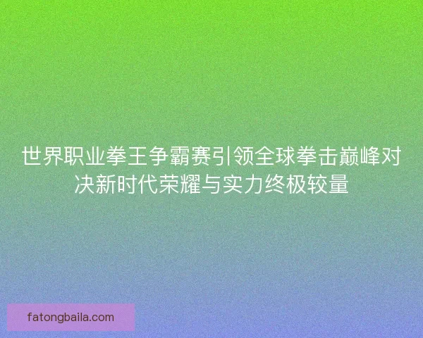 世界职业拳王争霸赛引领全球拳击巅峰对决新时代荣耀与实力终极较量